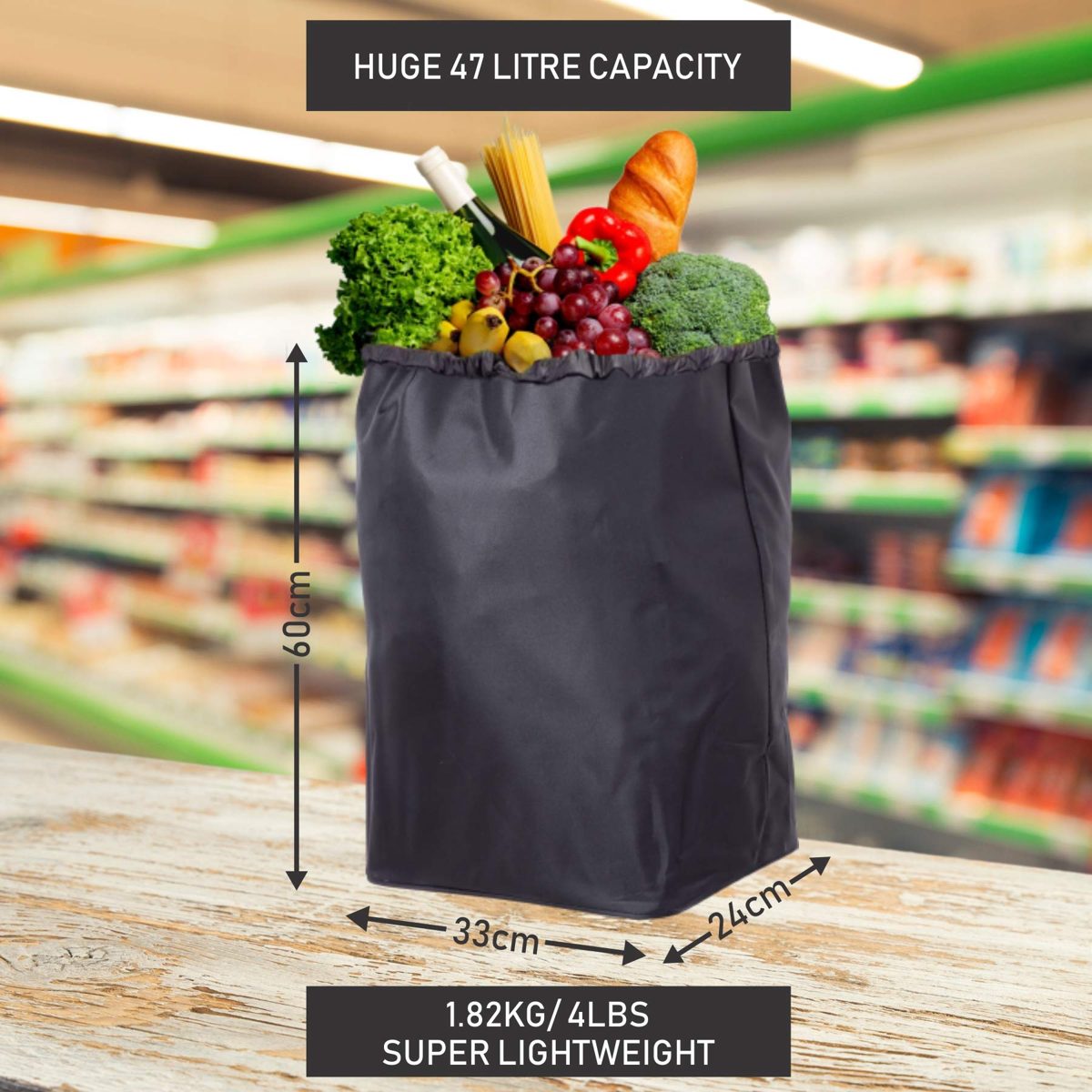 EONO Essentials 47L Lightweight Foldable Shopping Trolley, Set of 2, Black