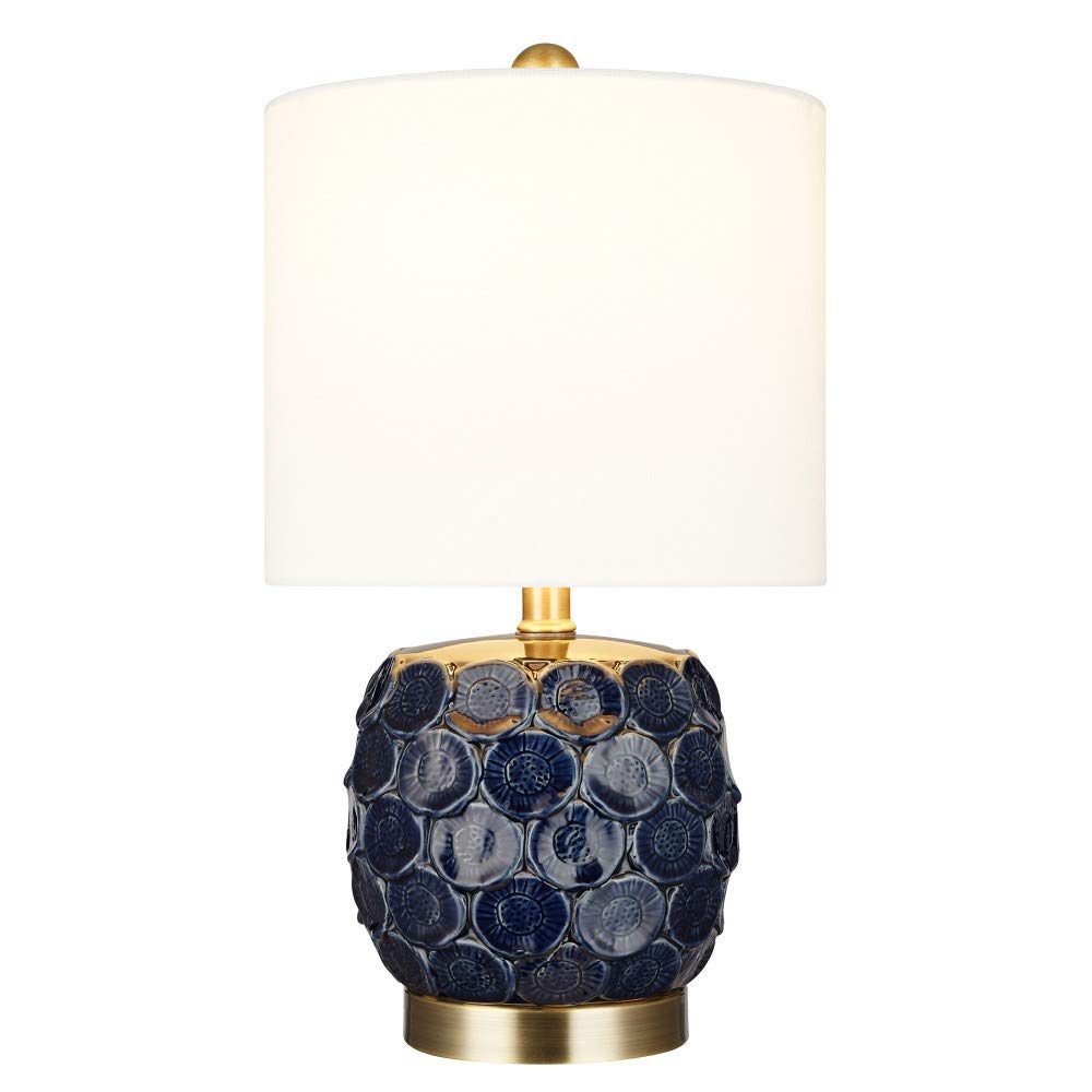 Amazon Brand – Stone & Beam Contemporary 2-Tone Textured Ceramic Table Lamp, LED Bulb Included, 17.75"H, Blueprint Blue