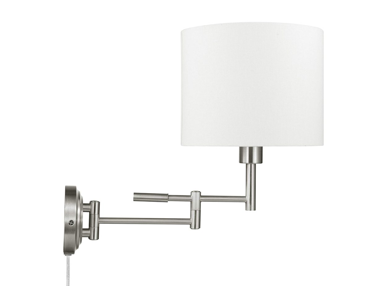 Amazon Brand - Ravenna Home Single-Light Swing Arm Wall Sconce with White Linen Shade, LED Bulb Included, 15.5"H, Brushed Nickel
