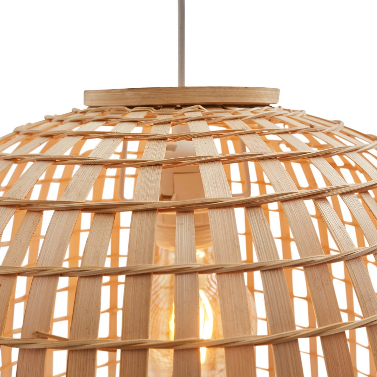Stone & Beam Modern Round Rattan Pendant with Bulb, 85.6"H, Natural