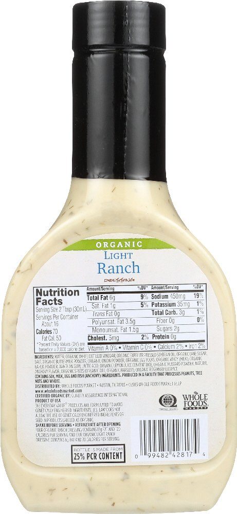 365 Everyday Value, Organic Light Ranch Dressing, 16 Ounce