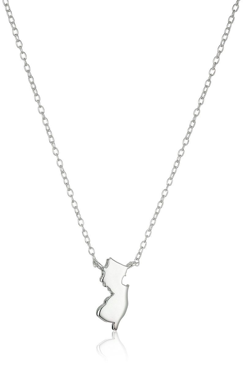 Sterling Silver Stationed Mini State New Jersey Pendant Necklace, 17"+2.5" Extender