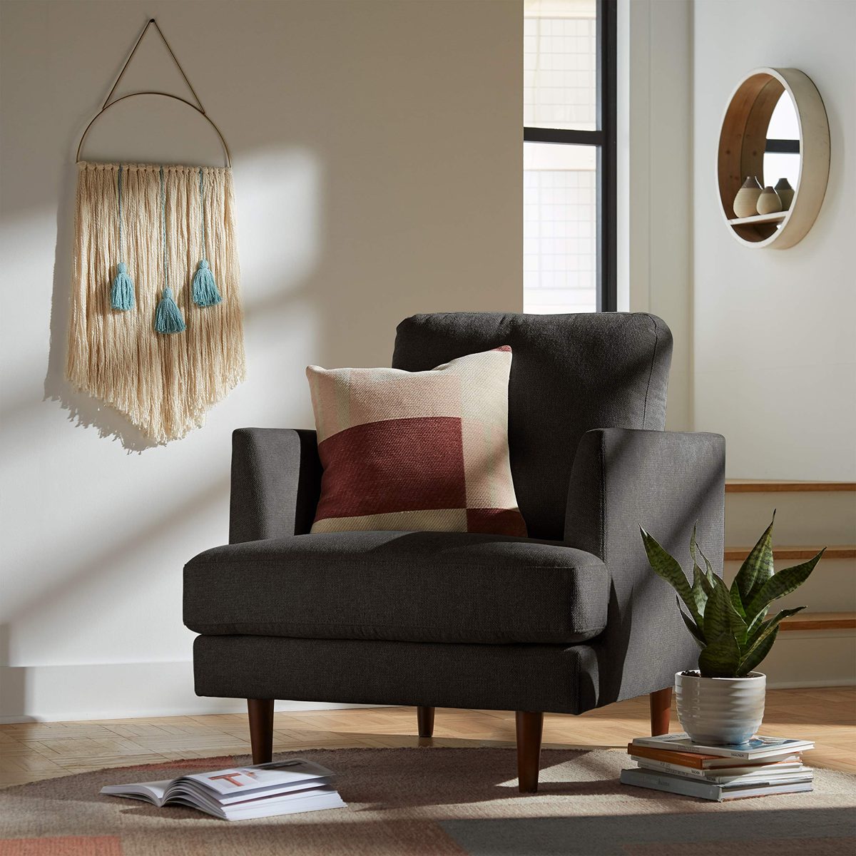 Amazon Brand – Rivet Goodwin Modern Living Room Accent Chair, 32.3"W x 35.8"H, Charcoal Grey