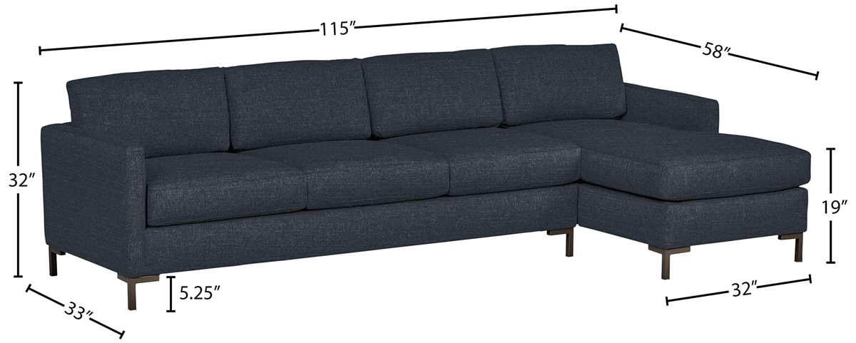 Amazon Brand – Rivet Edgewest Low Back Modern Right Chaise Sofa Sectional, 115"W, Eclipse Blue