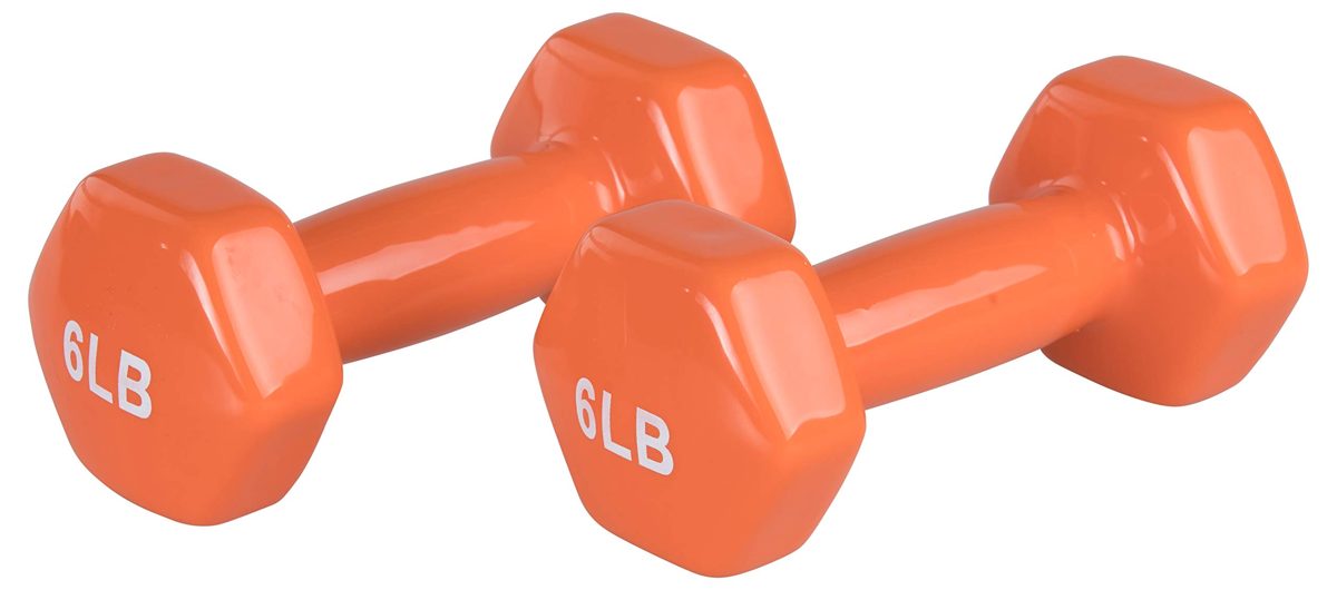 AmazonBasics Vinyl 6 Pound Dumbbells - Set of 2, Orange