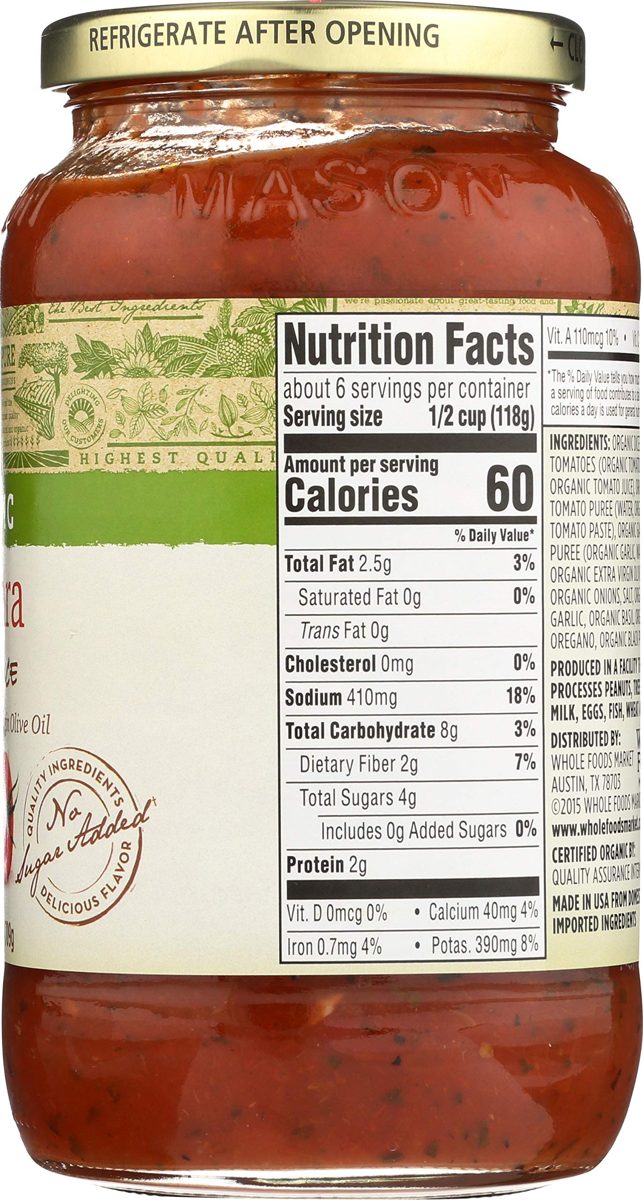365 Everyday Value, Organic Marinara Pasta Sauce, 25 oz