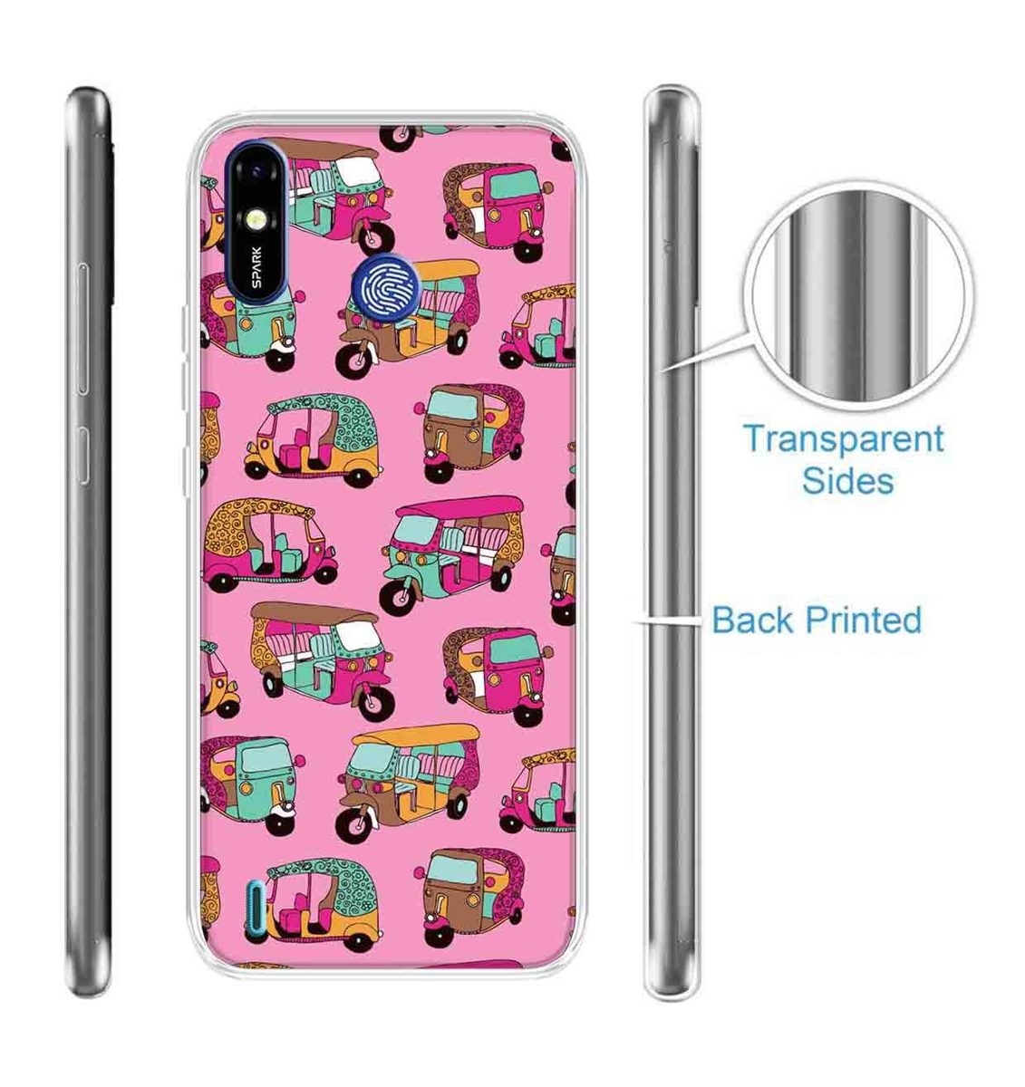 Amazon Brand - Solimo Designer Multicolor Auto Pink Pattern Printed Soft Back Case Mobile Cover for Tecno Spark Go Plus