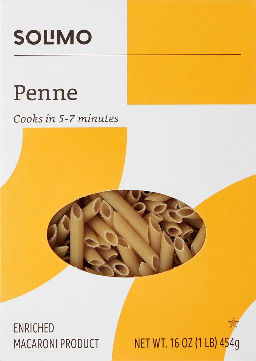 Amazon Brand - Solimo Pasta, Penne, 16oz (Pack of 8)