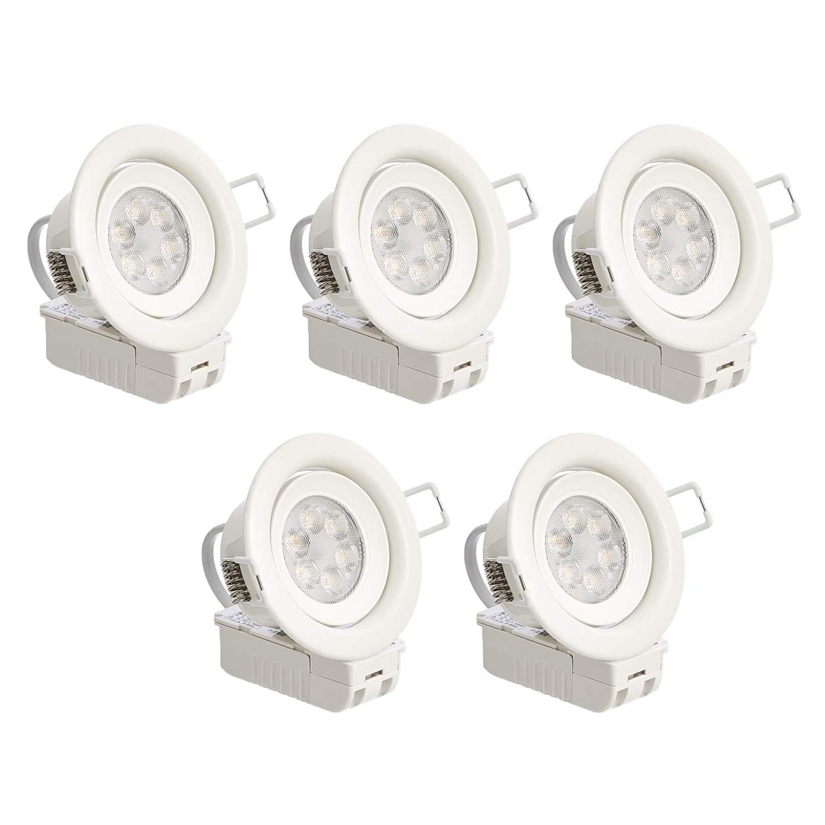 AmazonBasics 7W LED Integrated Recessed Spotlight, Slim Style, Round, 70mm (Cut out), 4000K, Cool White, 5-Pack