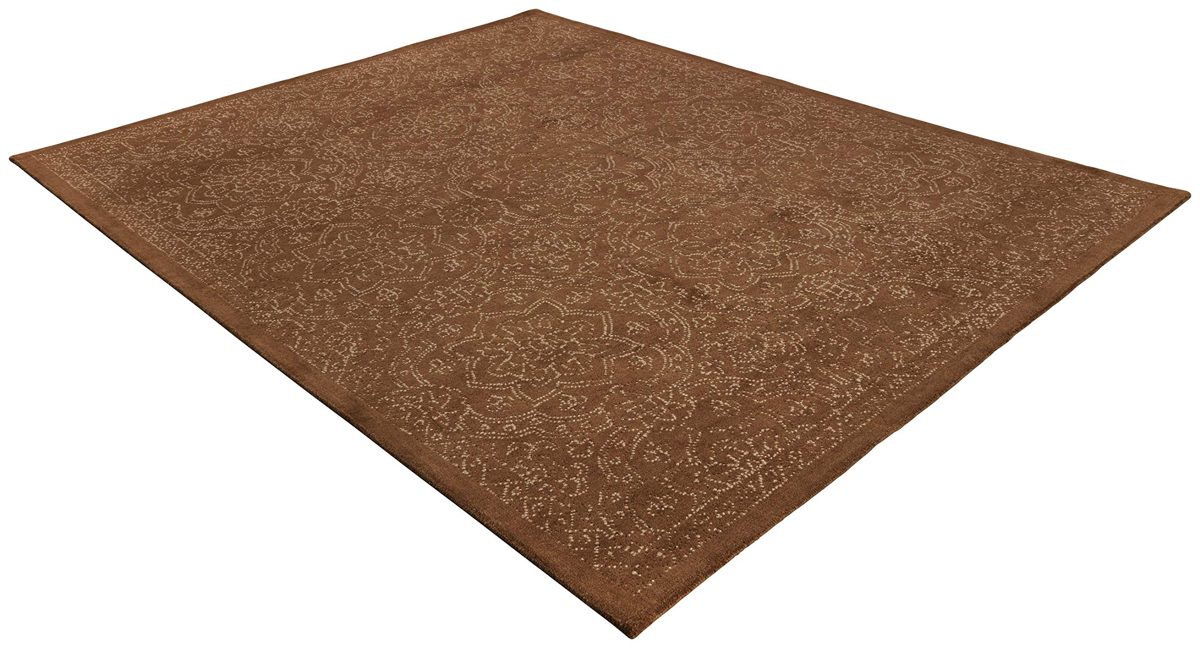 Amazon Brand – Stone & Beam Contemporary Floral Medallion Wool Area Rug, 5' x 8', Taupe on Brown