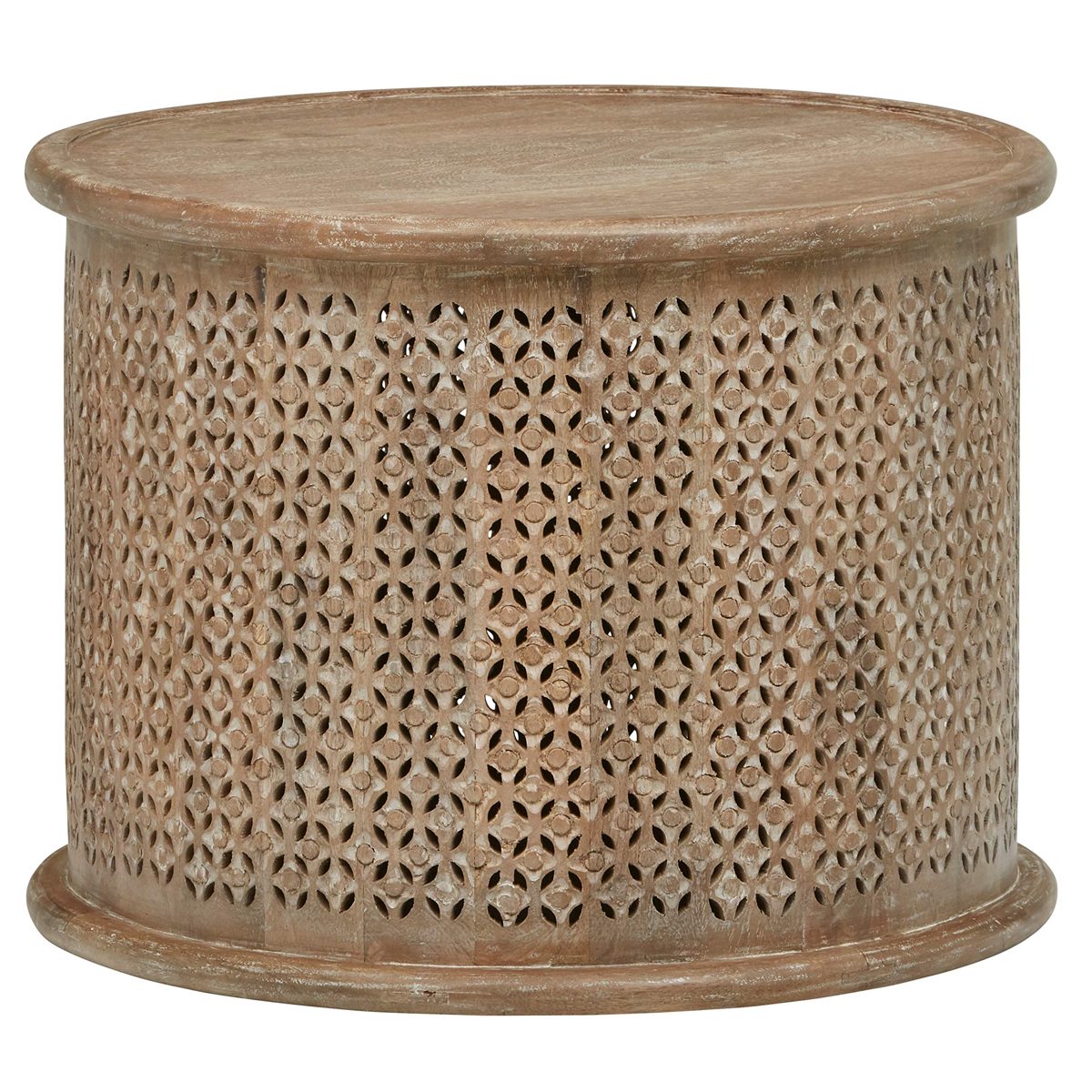 Amazon Brand – Stone & Beam Commodore Casual Round Coffee Table, 23.6"W, Whitewash Mango Wood