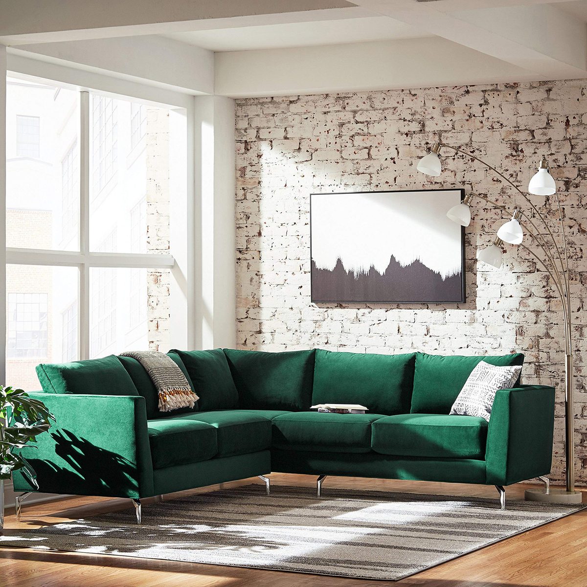 Amazon Brand – Rivet Emerly Modern Sectional Sofa, 96"W, Emerald