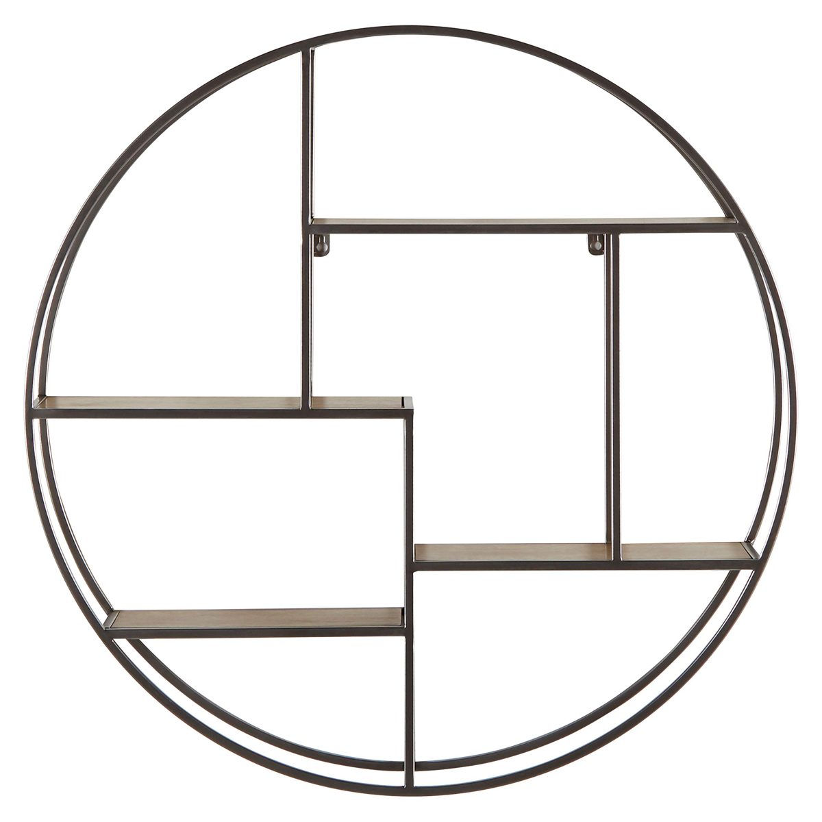 Amazon Brand – Rivet Contemporary Round Floating Iron 4 Shelf Wall Unit - 29.72" W, Natural Wood and Silver