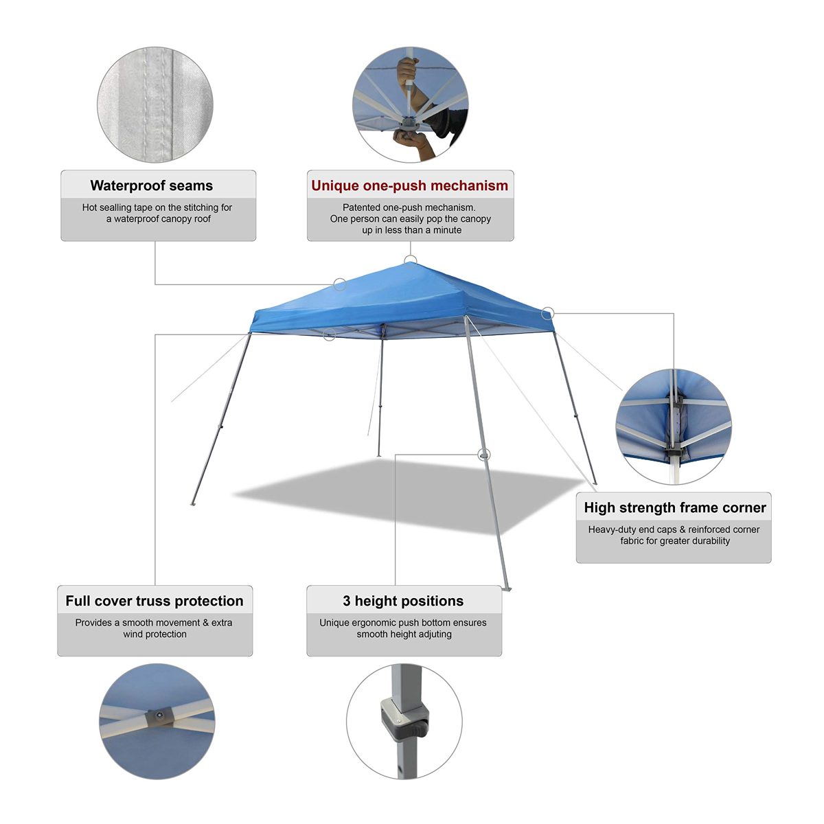 AmazonBasics Outdoor One-push Pop Up Canopy, 8ft x 8ft Top Slant Leg with Wheeled Carry, Blue