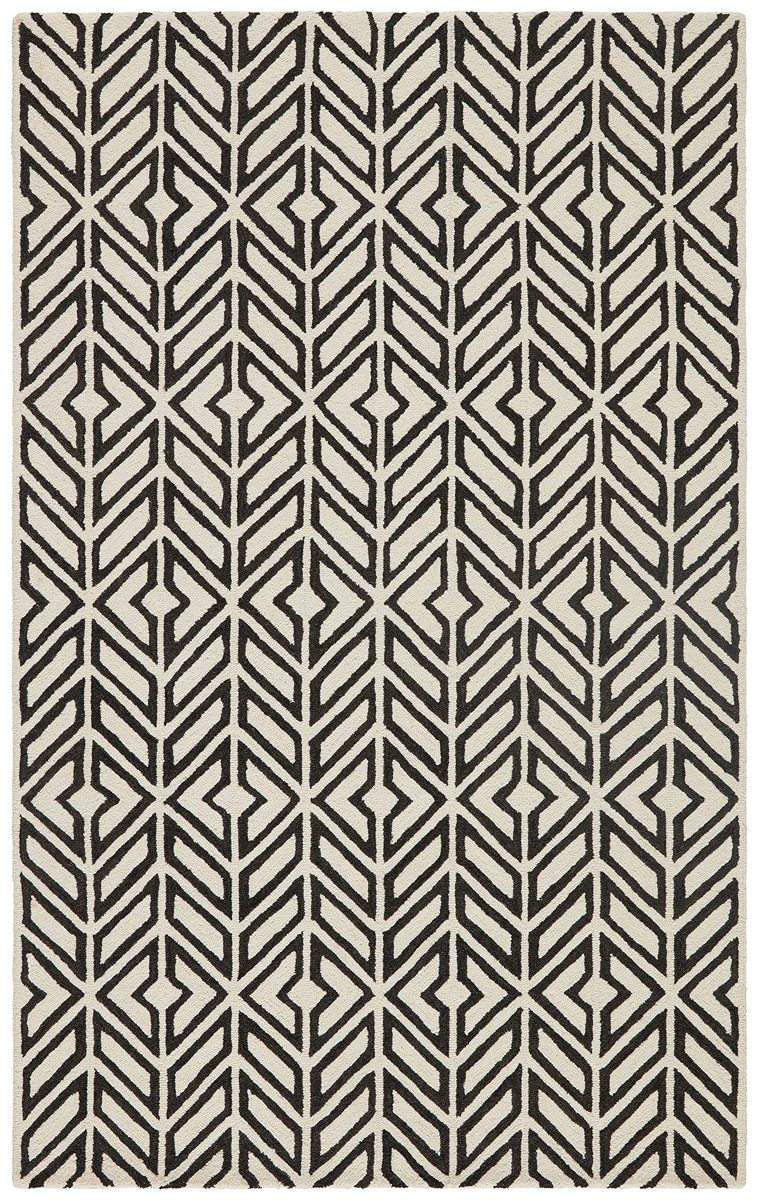 Amazon Brand – Rivet Contemporary Handtufted Cotton-and-Wool Area Rug with Geometric Feathered Pattern, 4' x 6', Black and Cream