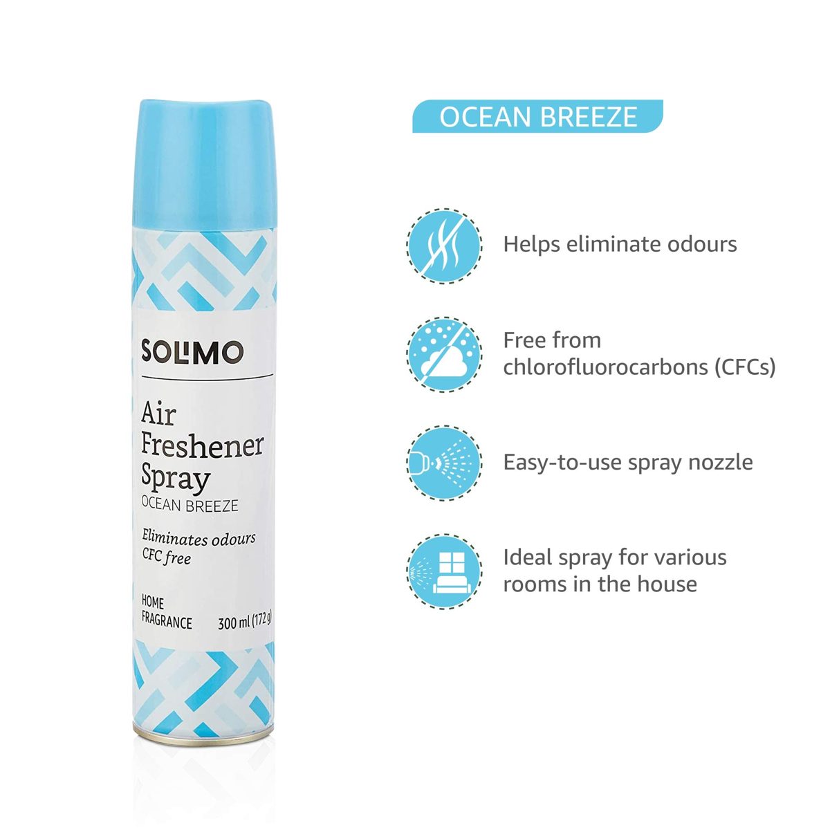 Amazon Brand - Solimo Air Freshener Spray - Ocean Breeze, 300ml