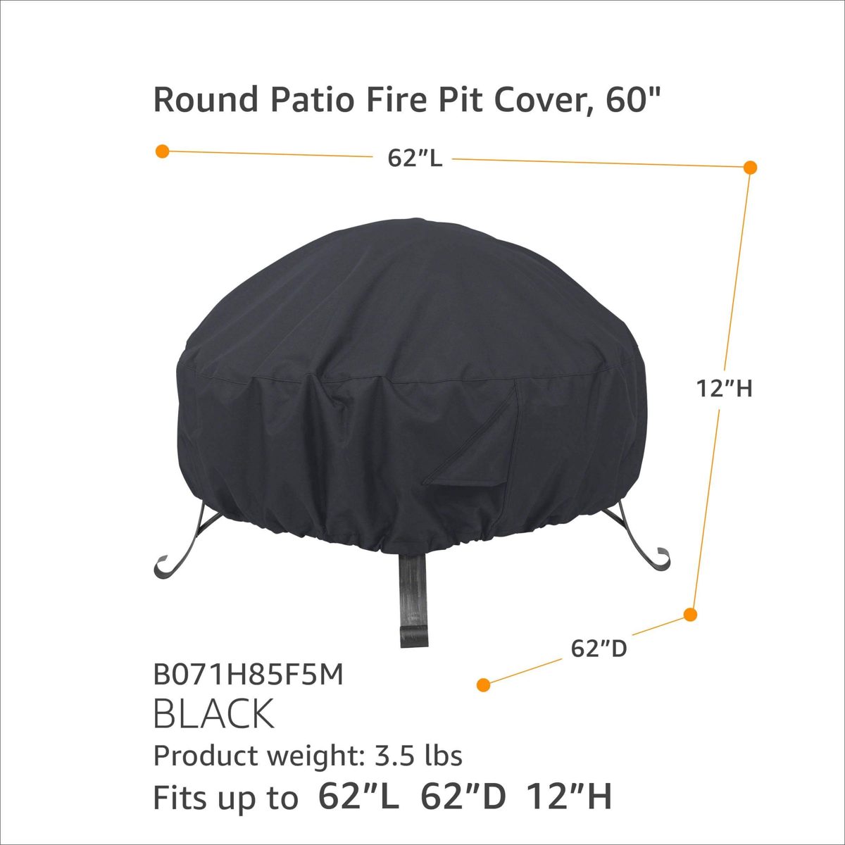 AmazonBasics Round Patio Fire Pit Cover - 60", Black (Renewed)