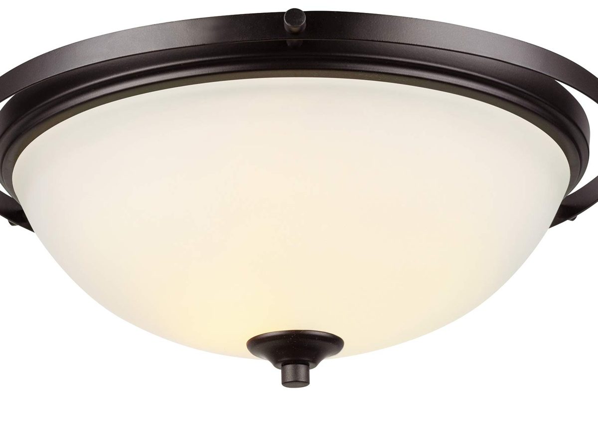 Amazon Brand - Ravenna Home 2-Light Flush-Mount Ceiling Light with White Frosted Glass Shade, 5.1"H, Dark Bronze