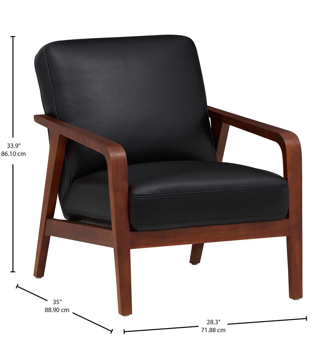 Amazon Brand – Rivet Huxley Leather Mid-Century Accent Chair, Black Leather