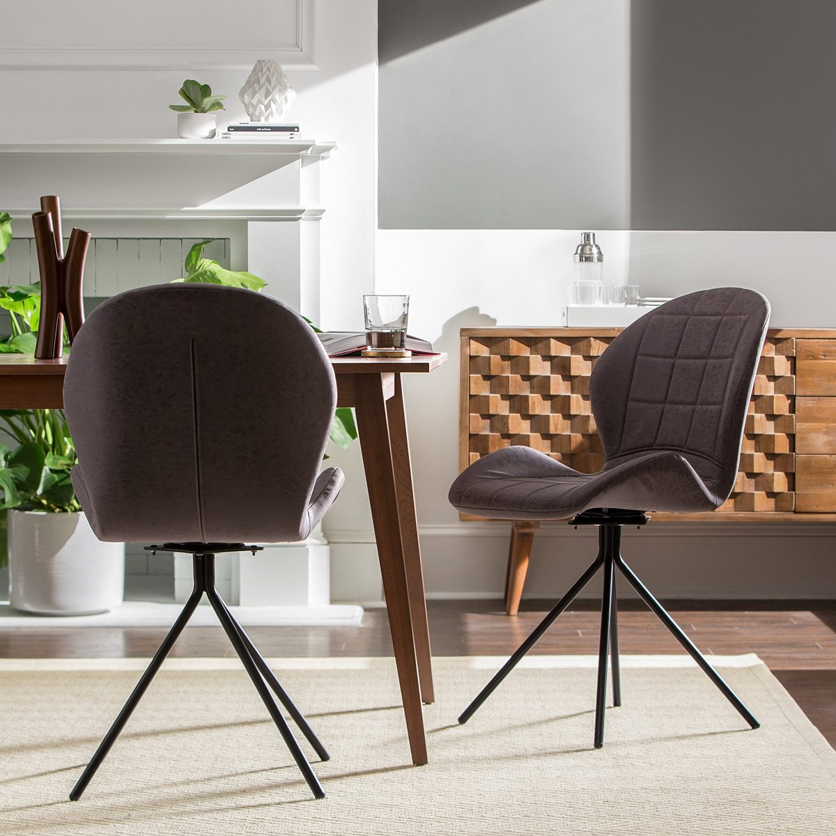 Amazon Brand – Rivet Rachel Set of 2 Space-Age Modern Mid-Century Dining Kitchen Swivel Chairs, 35.2 Inch Height, Synthetic Leather, Charcoal Grey