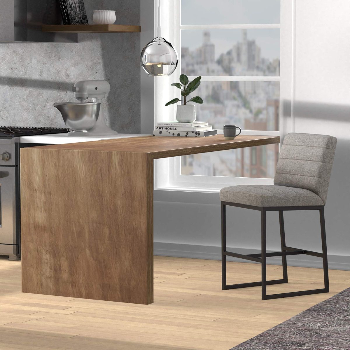 Amazon Brand – Rivet Decatur Modern Kitchen Counter-Height Stool, 37"H, Light Grey