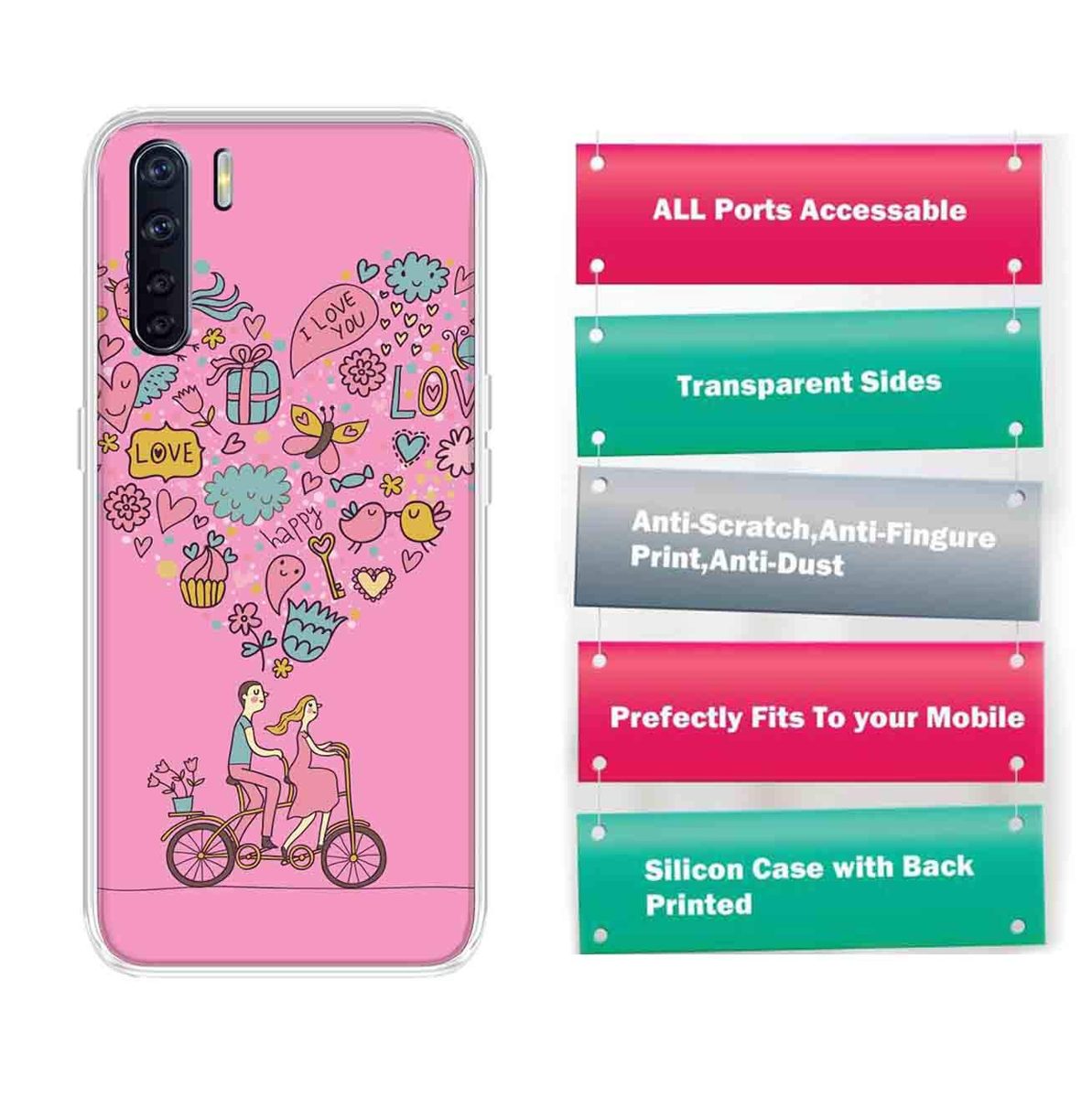 Amazon Brand - Solimo Designer Multicolor Happy Love Pink Pattern Printed Soft Back Case Mobile Cover for Oppo F15