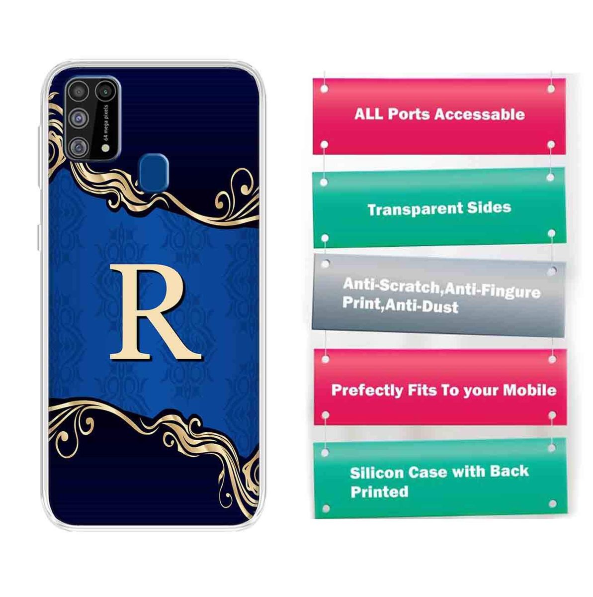 Amazon Brand - Solimo Designer Multicolor Blue Pattern Alphabet-R Printed Soft Back Case Mobile Cover for Samsung Galaxy M31