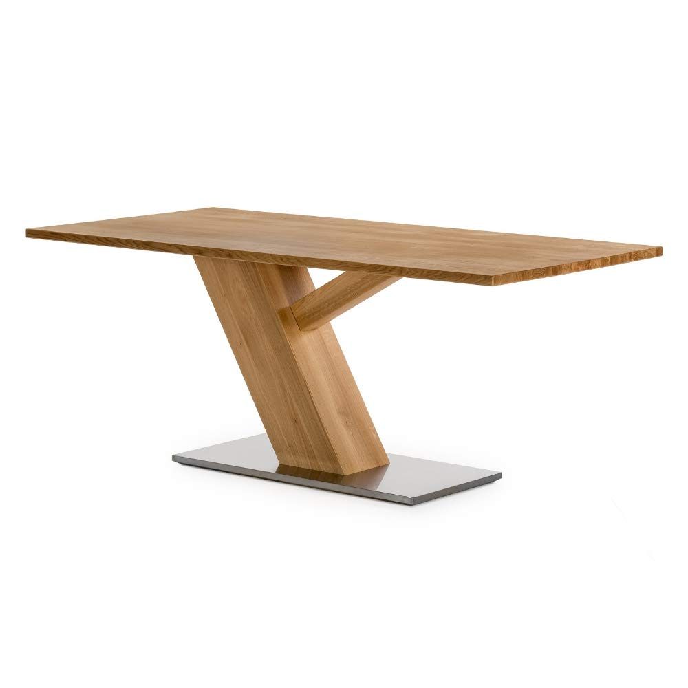 Amazon Brand - Alkove Hayes Solid Wood Dining Table with Stainless Steel Base, Seats 6, 180 x 90 x 75cm, Wild Oak/Stainless Steel
