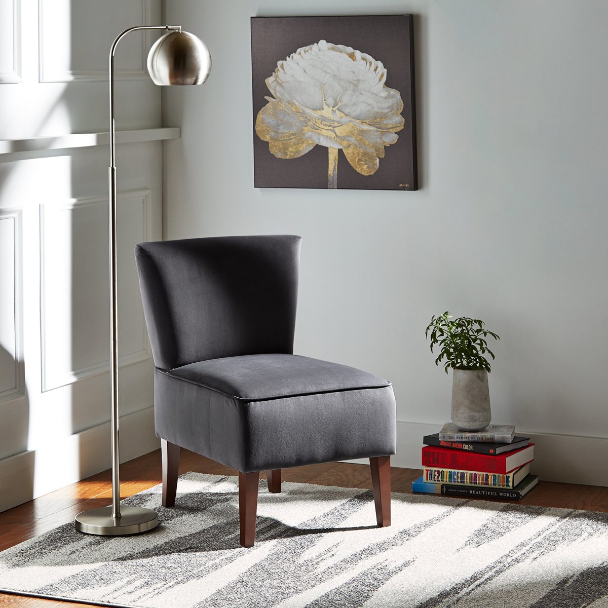 Amazon Brand – Rivet Adjustable Arm Mid-Century Modern Living Room Standing Floor Lamp - 59 Inches, Brushed Nickel