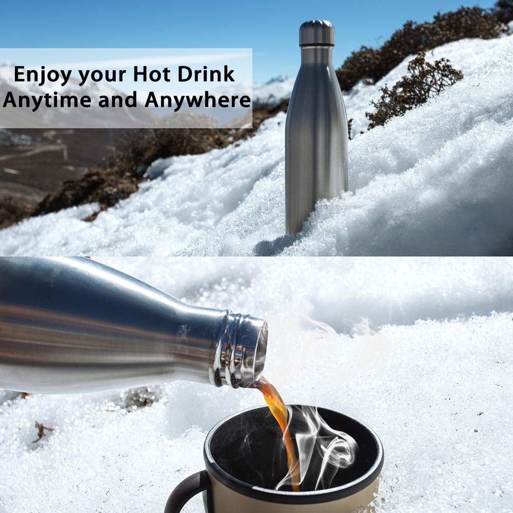 UMI. by Amazon Water Bottle in Stainless Steel / 750 ml or 500 ml / Vacuum Insulated Thermos Bottle / BPA-Free / Leak-Proof / Water Bottle for Sports, Outdoors, Office or School, Stainless steel, 750ml