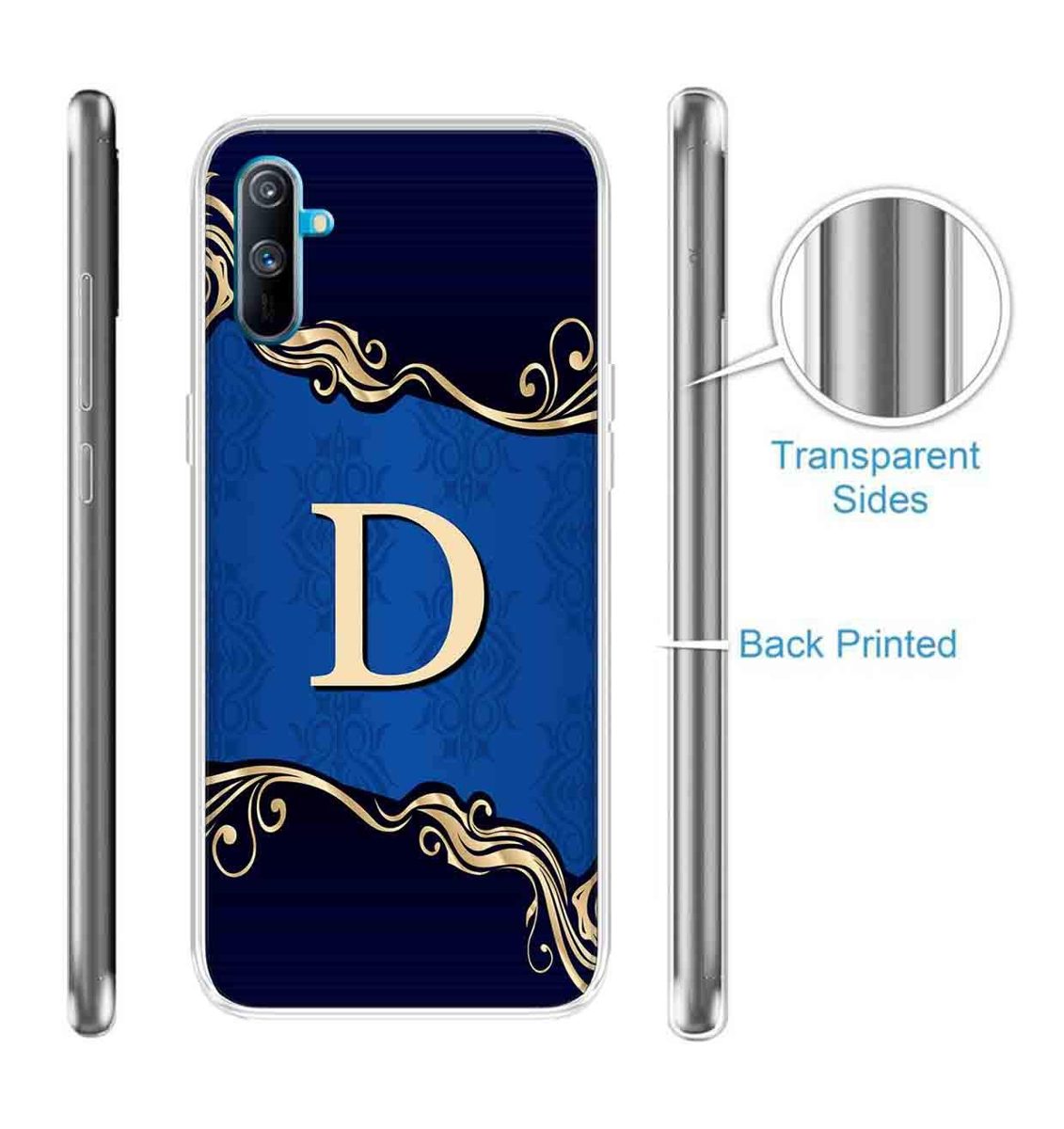 Amazon Brand - Solimo Designer Multicolor Blue Pattern Alphabet-D Printed Soft Back Case Mobile Cover for Realme C3