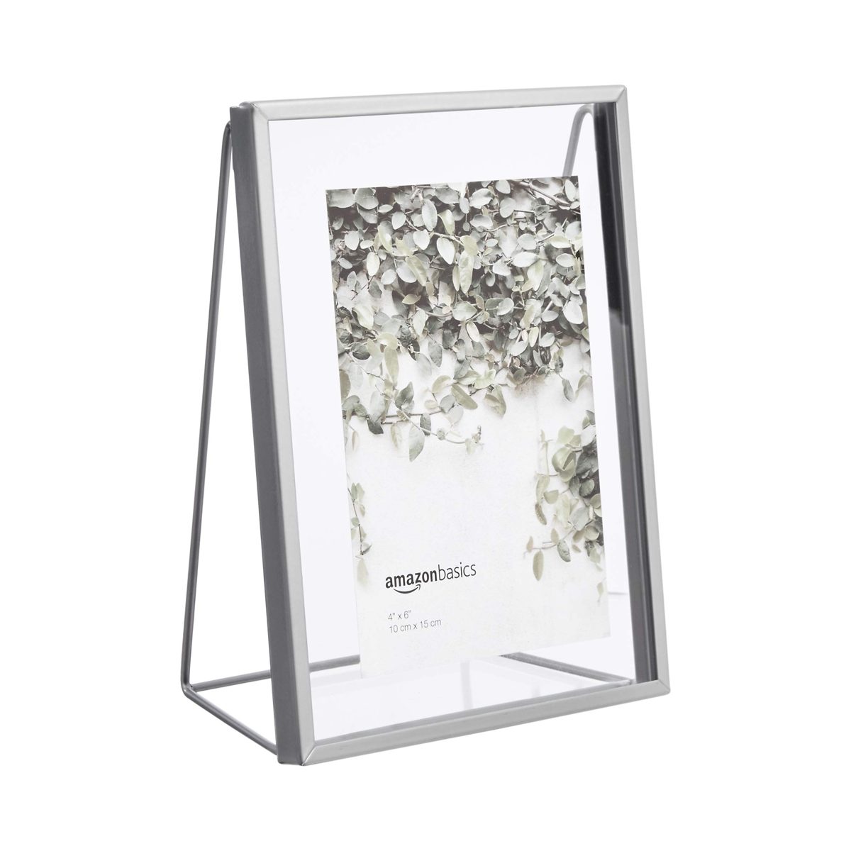 AmazonBasics Wedge Floating Photo Frame for 4 x 6 Inch Photos - Slim Frame, Nickel