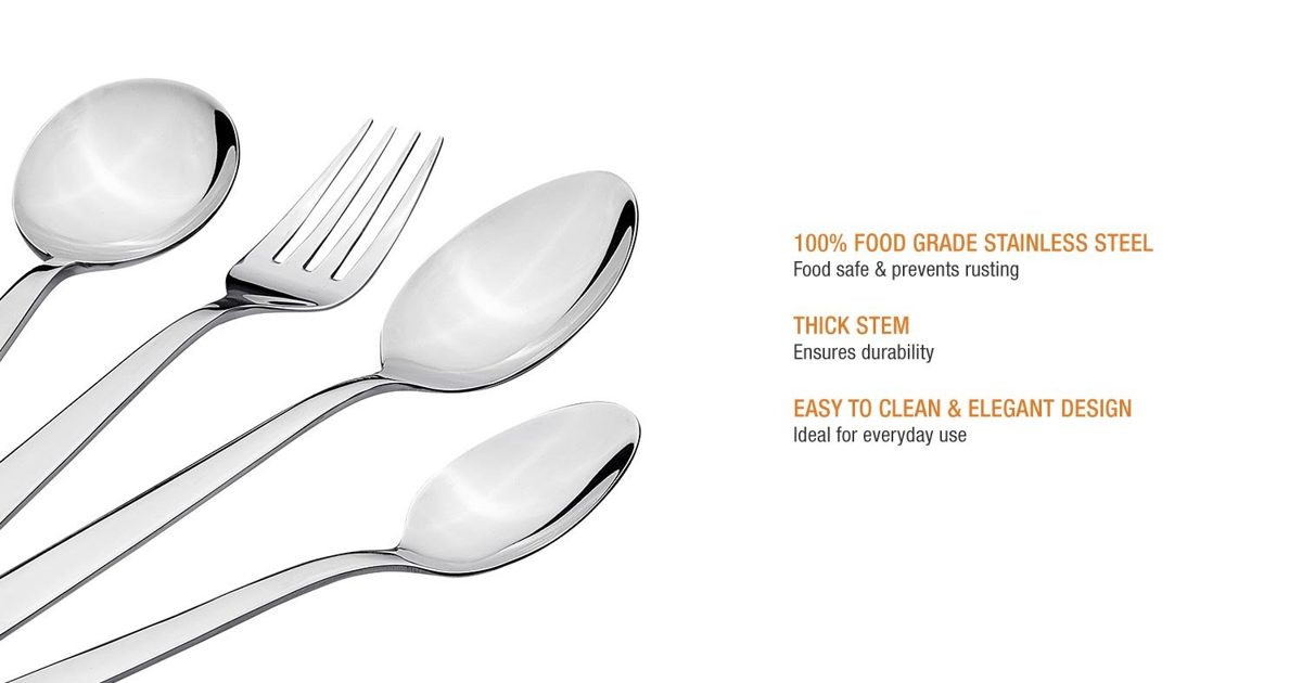 Amazon Brand - Solimo 24 Piece Stainless Steel Cutlery Set, Vintage (Contains: 6 Table Spoons, 6 Tea Spoons, 6 Forks, 6 Soup Spoons), Silver