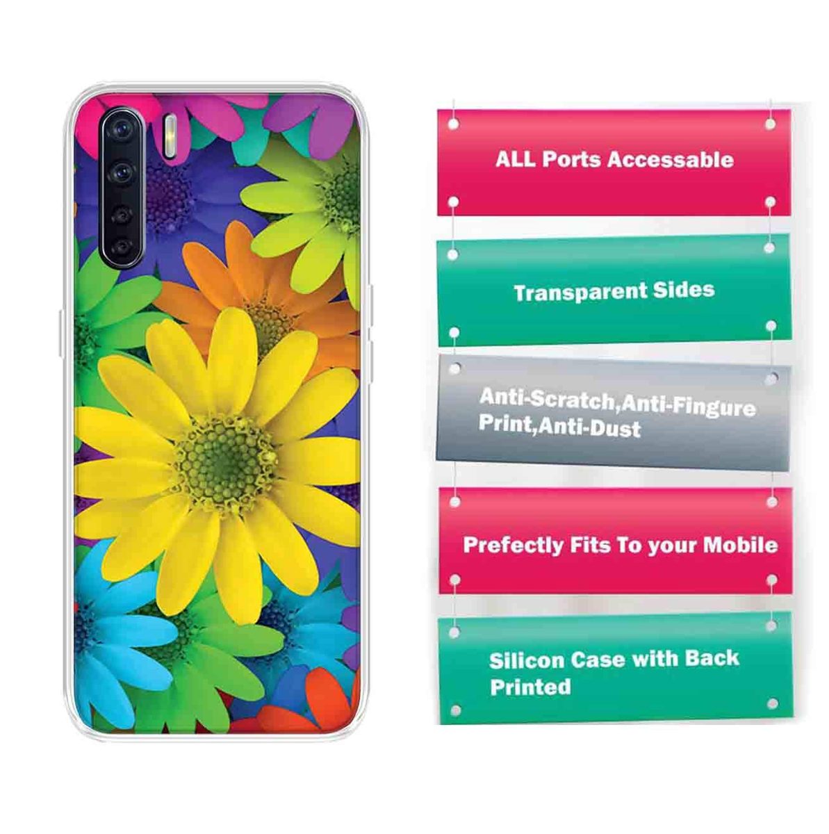 Amazon Brand - Solimo Designer Multicolor African Daisy Design Printed Soft Back Case Mobile Cover for Oppo F15