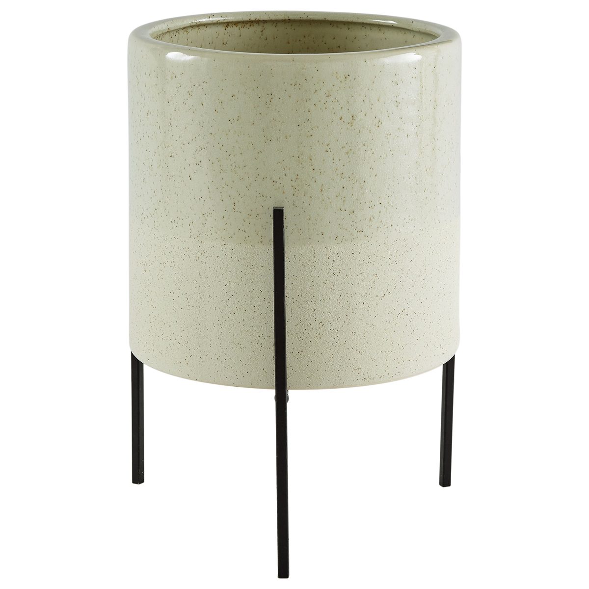 Amazon Brand – Rivet Mid-Century Ceramic Planter with Iron Stand 14"H, Pale Green