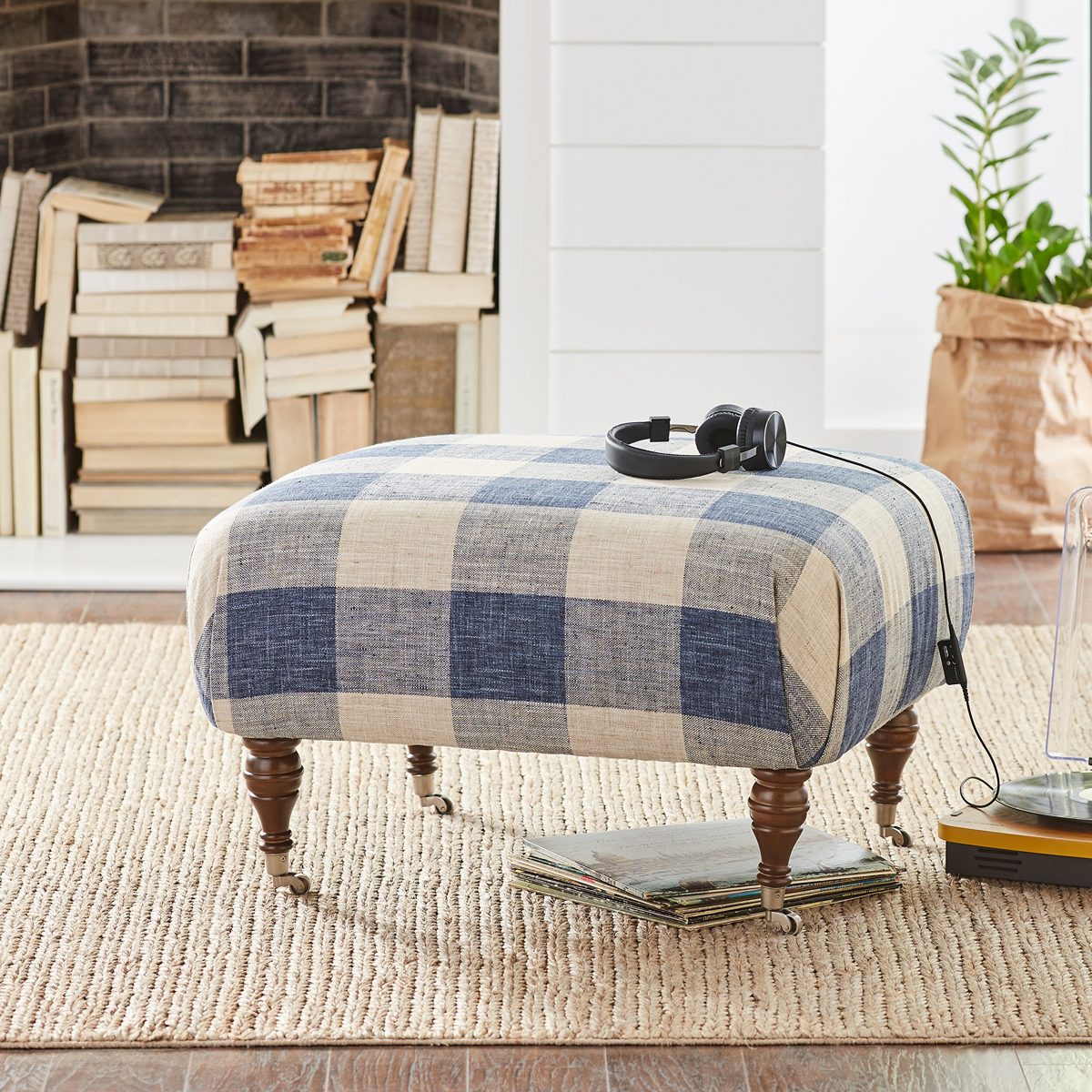 Stone & Beam Cameron Classic Ottoman, 31" W, Indigo