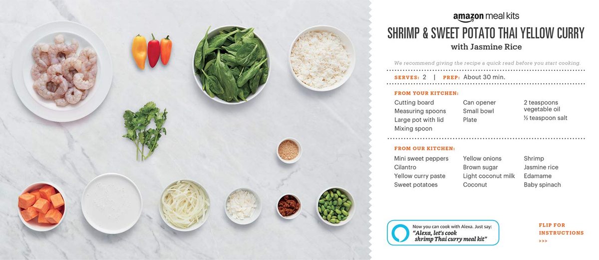 Amazon Meal Kits, Shrimp & Sweet Potato Thai Yellow Curry with Jasmine Rice, Serves 2