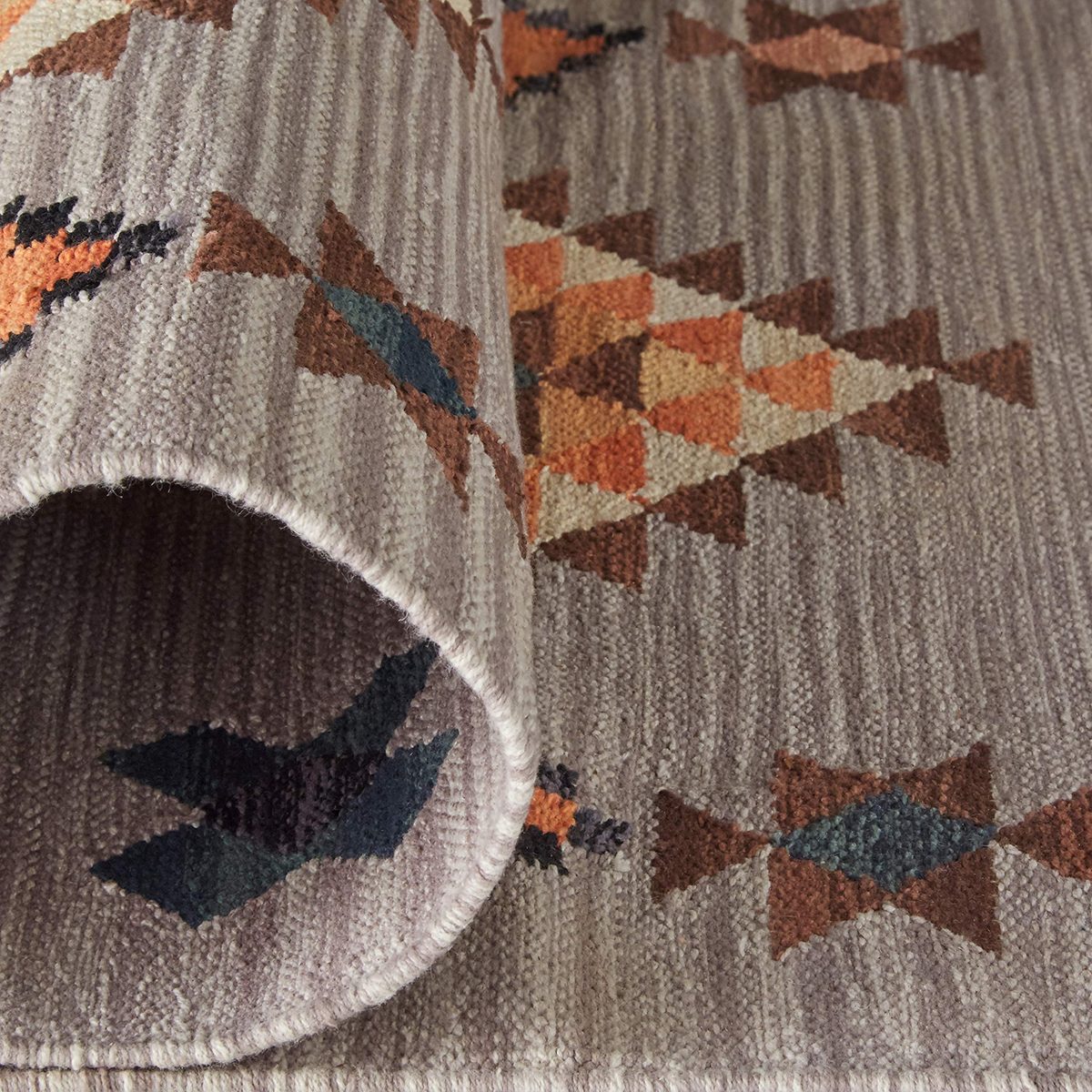 Amazon Brand – Stone & Beam Casual Geometric Southwestern Flatweave Cotton Runner Rug, 2' 6" x 8', Gray, Orange