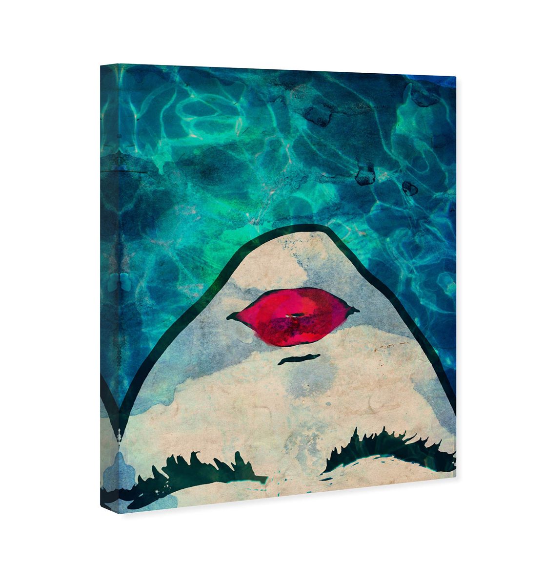 Amazon Brand – Rivet Red Lips in the Blue Water Print Wall Art Decor, 24" x 28"