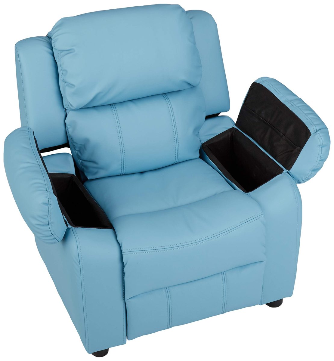 AmazonBasics LeatherSoft Kids/Youth Recliner with Armrest Storage, 5+ Age Group, Light Blue