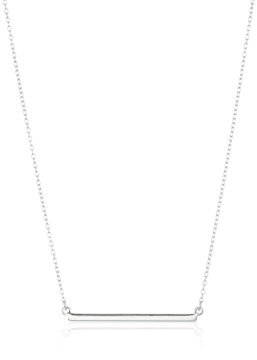 Rhodium Plated Sterling Silver Bar Necklace, 18"