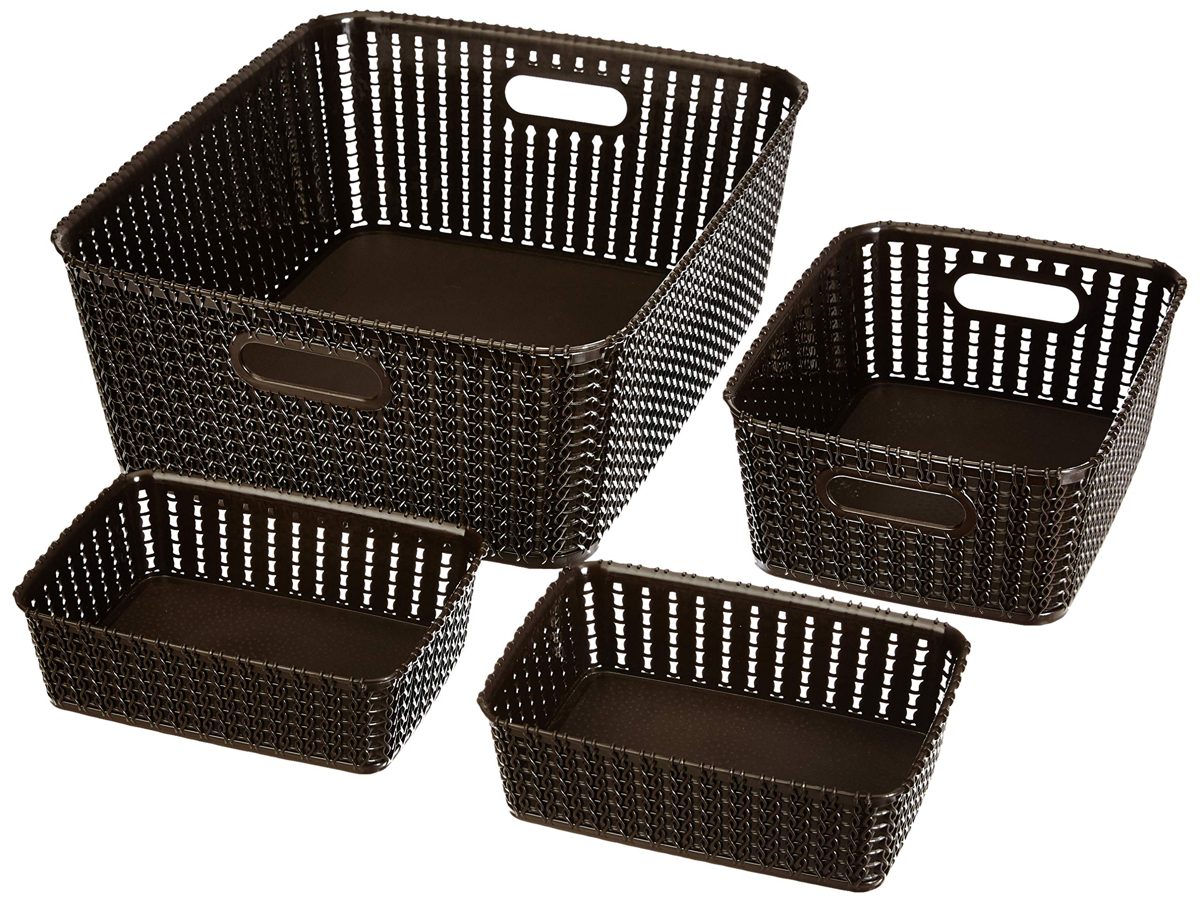 Amazon Brand - Solimo 4 Piece Storage Basket Set, Brown