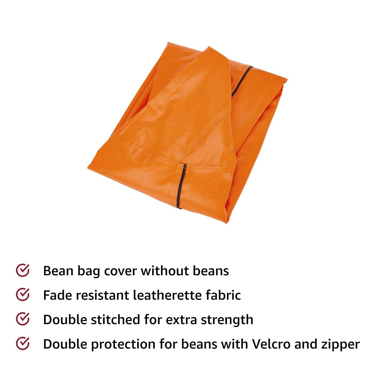 Amazon Brand - Solimo XXL Bean Bag Cover (Orange with Brown Piping)