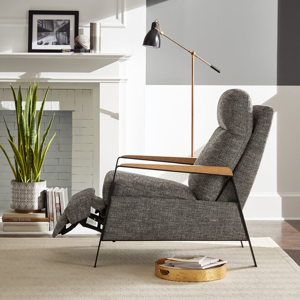Amazon Brand – Rivet Stewart Modern Industrial Recliner with Metal and Oak