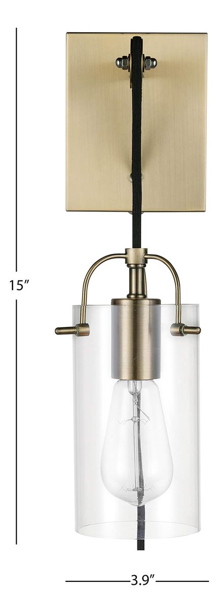 Amazon Brand – Stone & Beam Contemporary Plug-In Wall Sconce, Vintage Edison Bulb Included, 15"H, Antique Brass