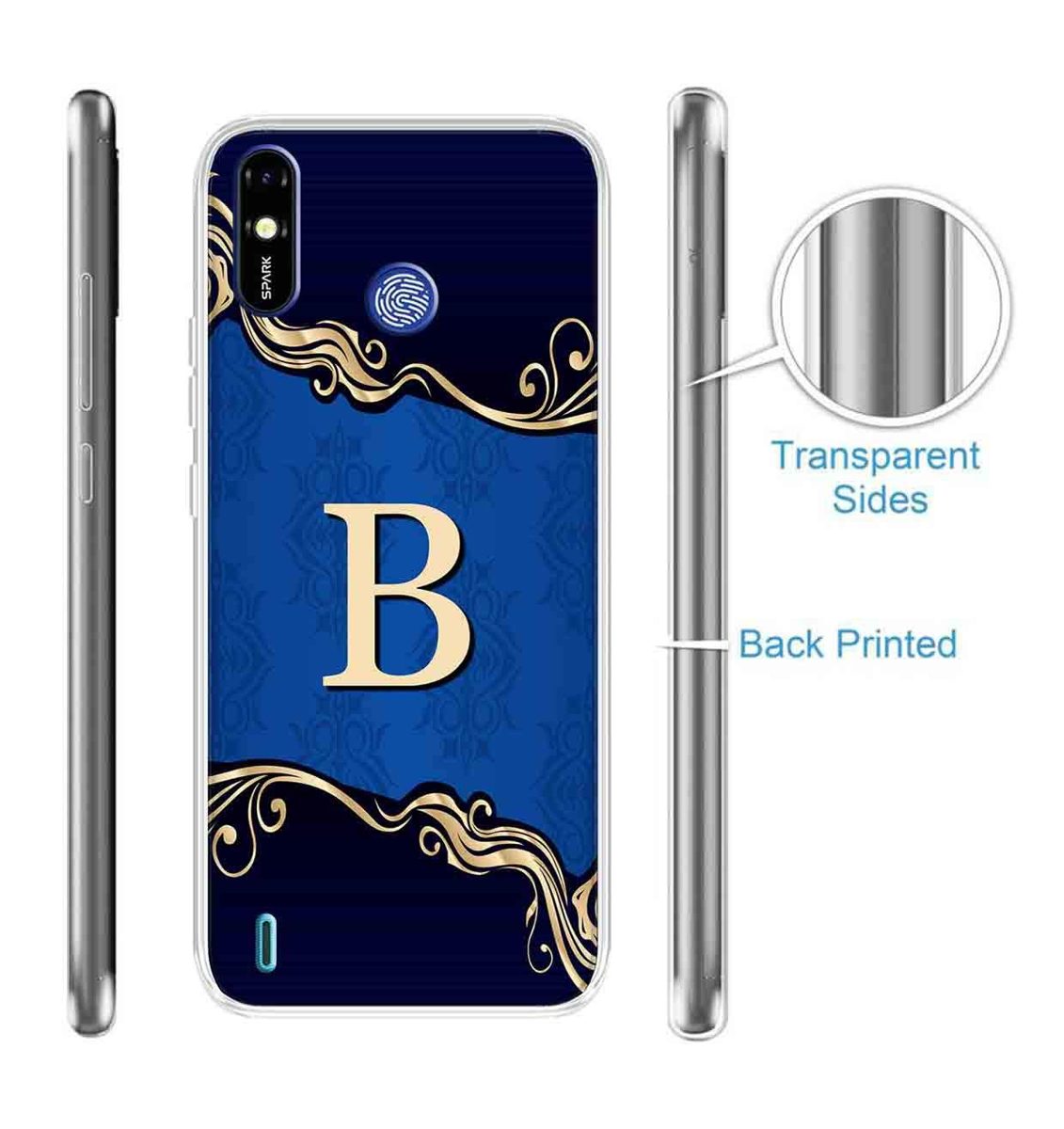 Amazon Brand - Solimo Designer Multicolor Blue Pattern Alphabet-B Printed Soft Back Case Mobile Cover for Tecno Spark Go Plus