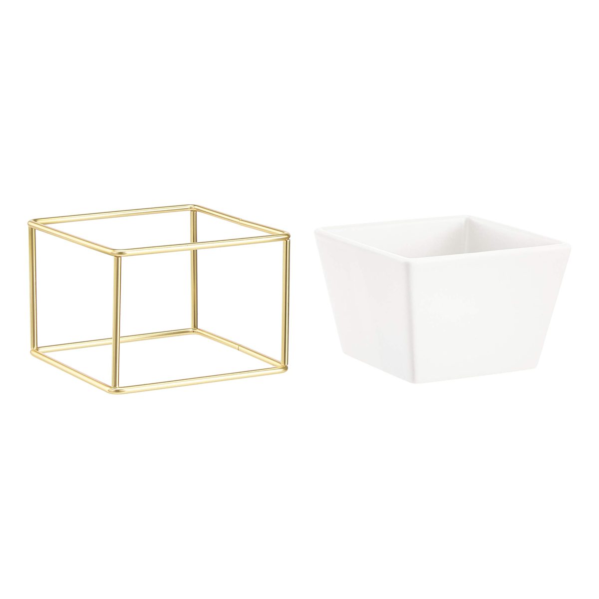 AmazonBasics Tabletop Planter, Square - White/Brass