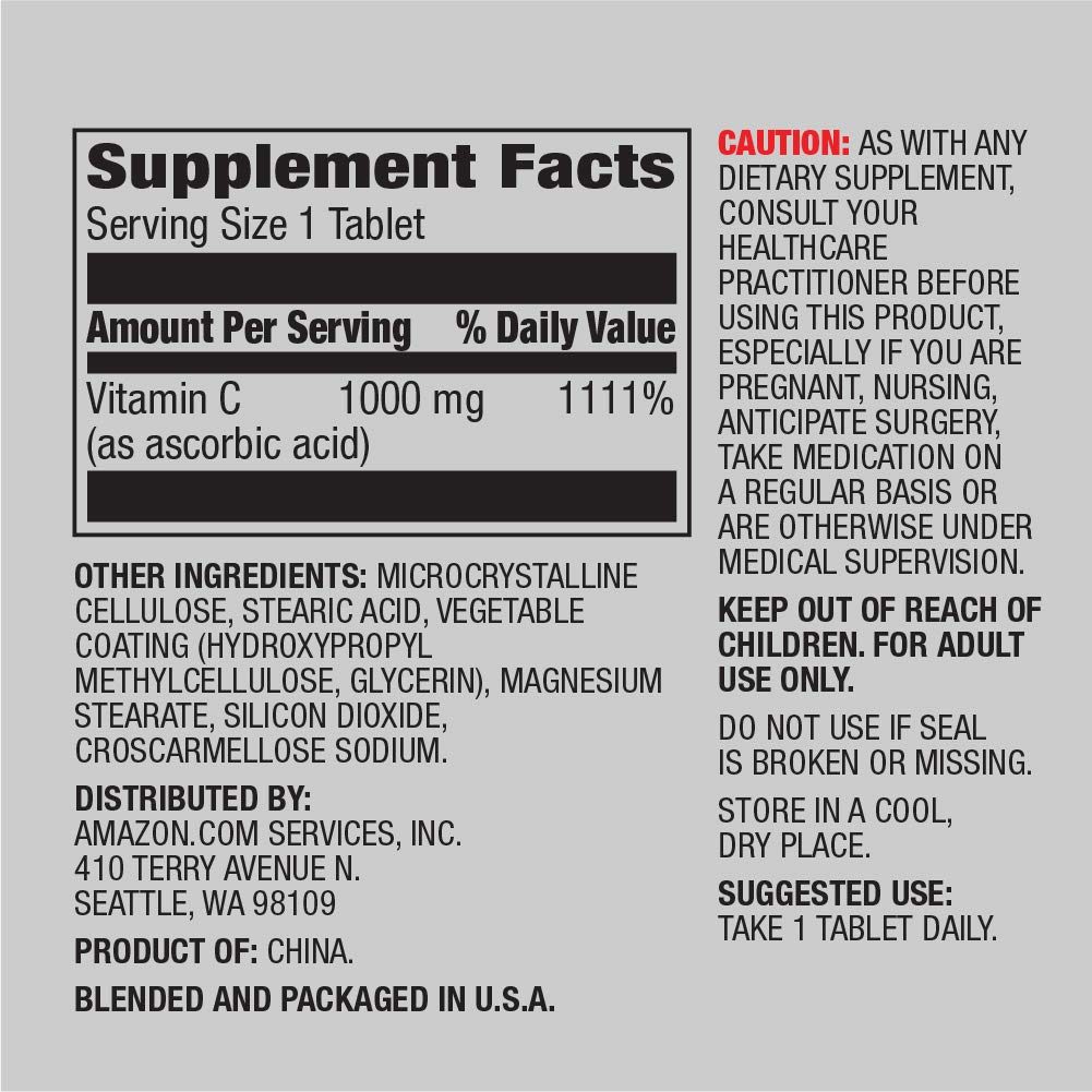 Amazon Elements Glutathione, 500mg, 60 Capsules, 2 Month Supply & Vitamin C 1000mg, Vegan, 300 Tablets, 10 Month Supply