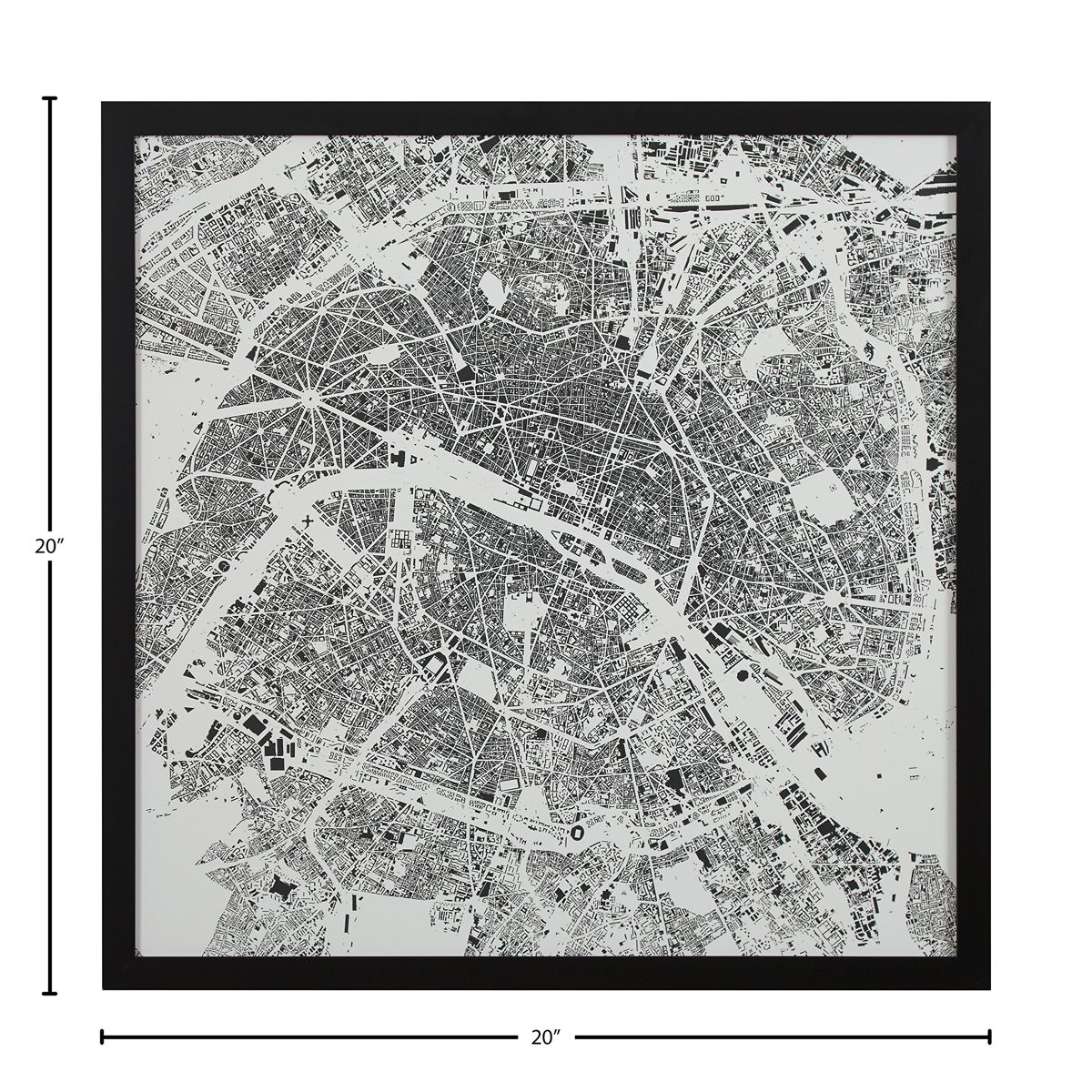Amazon Brand – Rivet Modern Black Framed Black and White Paris Map Print, 20" x 20"