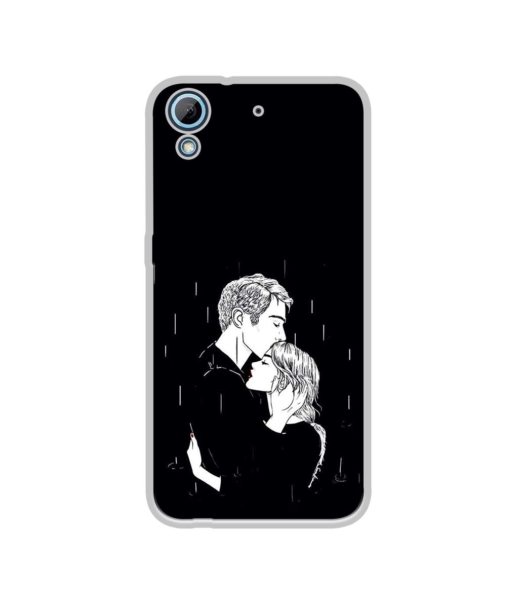 Amazon Brand - Solimo Designer Couples Standing in Rain UV Printed Soft Back Case Mobile Cover for HTC Desire 626/HTC Desire 628